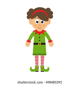 cartoon christmas elf girl on a white background