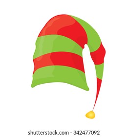 Cartoon Christmas Elf Hat Isolated On White. Vector Illustration