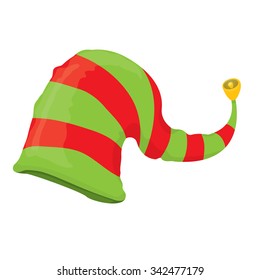 Cartoon Christmas Elf Hat Isolated On White. Vector Illustration