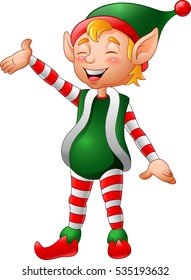 Cartoon Christmas elf presenting