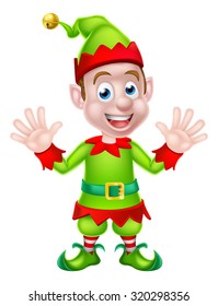 Cartoon Christmas Elf or Santa Christmas helper waving with both hands