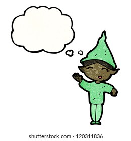 cartoon christmas elf with thought bubble