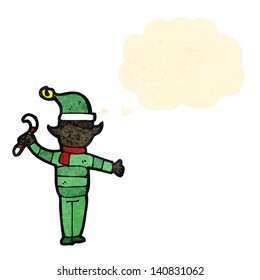 cartoon christmas elf with thought bubble