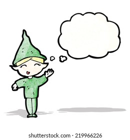 cartoon christmas elf with thought bubble