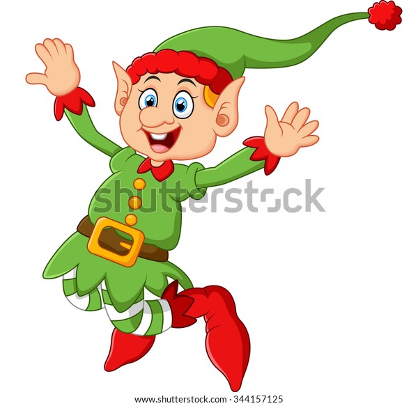 Cartoon Christmas Elf Waving Stock Vector (Royalty Free) 344157125