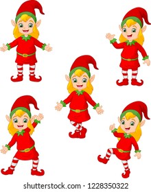 Cartoon Christmas elves in different poses and actions