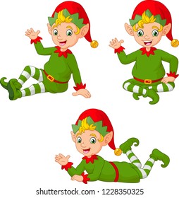 Cartoon Christmas elves in different poses