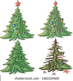 cartoon christmas fir tree set