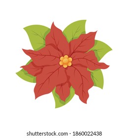 Cartoon Christmas flower plant Poinsettia. Vectoe illustration