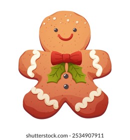 Cartoon Christmas Gingerbread Man. Holiday cookies on white background. Vector isolated element