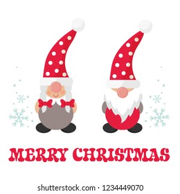 cartoon christmas gnome boy and girl and christmas text