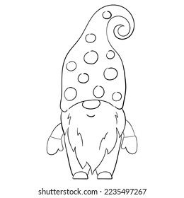 Cartoon Christmas gnome for coloring books. Linear design for children's coloring books.