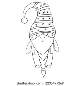 Cartoon Christmas gnome for coloring books. Linear design for children's coloring books.