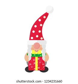 cartoon christmas gnome girl with christmas gift