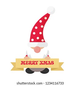 cartoon christmas gnome with christmas sign