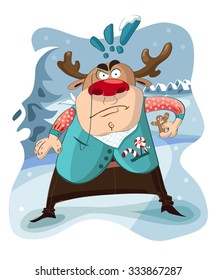 Cartoon Christmas Greeting Card showing one Comic Reindeer (vector design)