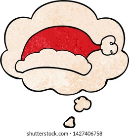 sombrero de navidad de caricatura con burbuja de pensamiento en estilo de textura gruesa