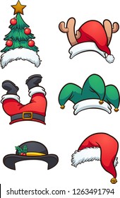 Cartoon Christmas hats. Vector clip art illustration with simple gradients. Each hat on a separate layer. 
