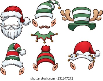 Cartoon Christmas Hats. Vector clip art illustration with simple gradients. Each on a separate layer.