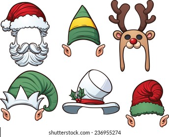 Cartoon Christmas hats. Vector clip art illustration with simple gradients. Each item on a separate layer.