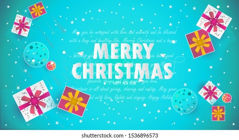 Cartoon christmas holiday background decorated with heart shaped, paper airplane vector