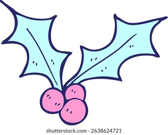 cartoon christmas holly in bright neon colors