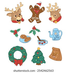 Cartoon Christmas illustration icon and elements