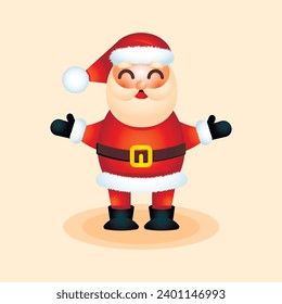 Cartoon Christmas illustration on background.  Santa Claus character, with open hands. For Christmas cards, banners, tags and labels.