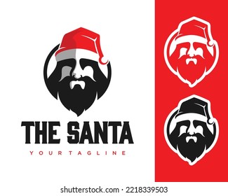 cartoon Christmas illustrations isolated on white. Funny happy Santa Claus character with gift, bag with presents, waving and greeting