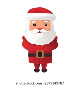 cartoon Christmas illustrations isolated on white. Funny happy Santa Claus character, sticker, full body vector, Hands behind back, Christmas cards, banners, tags and labels, Holiday cartoon character