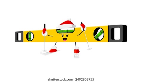 Cartoon Weihnachtsmusiken Ebene DIY und Reparatur Tool Charakter. Isoliertes Vektorgrafik Santa Bauinstrument, fröhliches Skifahren, verbreiten Feststimmung mit jeder verschneiten Gleiter, schaffen skurrile Urlaubsszene