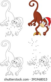 Weihnachtsaffen-Affe Cartoon. Farbbuch und Bildungsangebot für Kinder