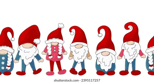 Cartoon Christmas and New Year seamless border