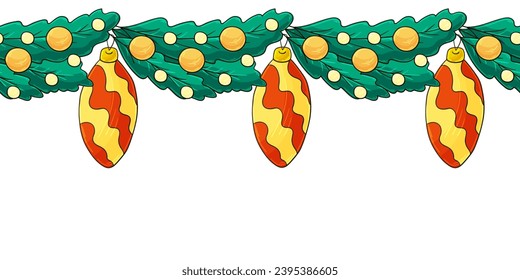 Cartoon Christmas and New Year seamless border