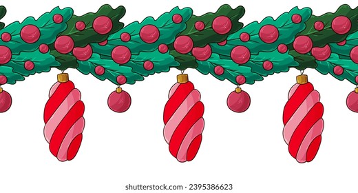 Cartoon Christmas and New Year seamless border