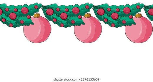 Cartoon Christmas and New Year seamless border