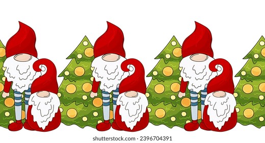 Cartoon Christmas and New Year seamless border