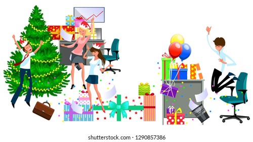 Cartoon christmas party at work in office