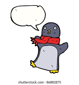 cartoon christmas penguin in scarf with speech bubble