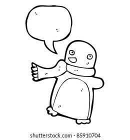 caricatura navideña pingüino con burbuja de habla