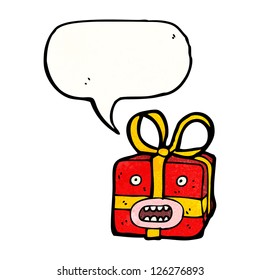 cartoon christmas present with speech bubble