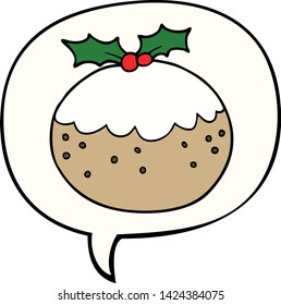 cartoon christmas pudding with speech bubble