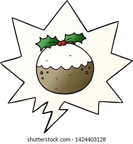 cartoon christmas pudding with speech bubble in smooth gradient style