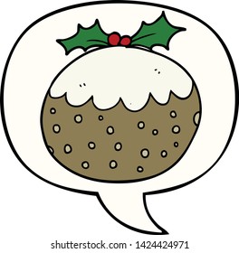 cartoon christmas pudding with speech bubble