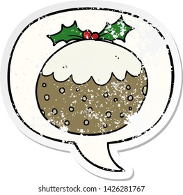 navidad de caricatura pudding con burbuja de habla angustiado viejo pegatina angustiado