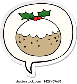 cartoon christmas pudding with speech bubble sticker