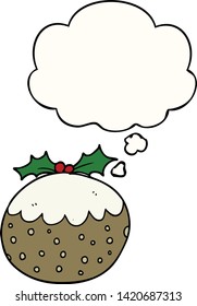 cartoon christmas pudding with thought bubble