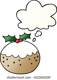 navidad de caricatura pudding con burbuja de pensamiento en un estilo de gradiente suave