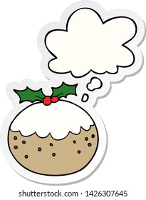 navidad de caricatura pudding con burbuja de pensamiento como pegatina impresa