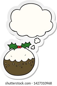 cartoon christmas pudding with thought bubble as a printed sticker